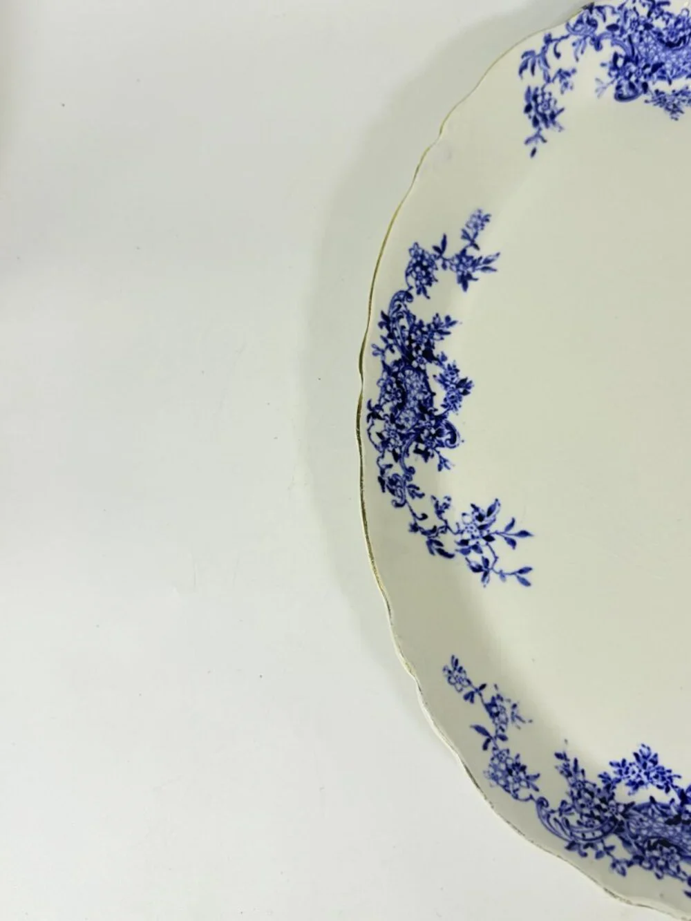 Transferware Rimmed Serving Platter Flow Blue Cresent Utophia Alpha Blue and Whi
